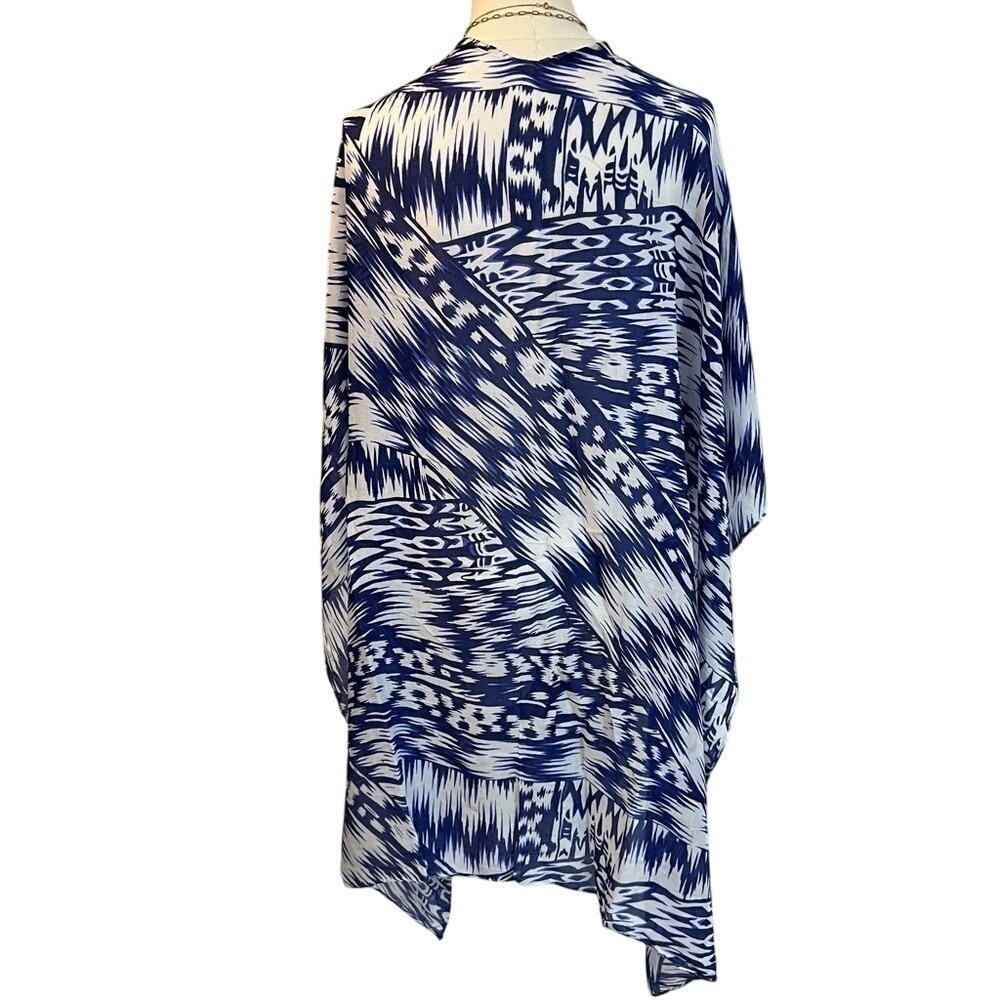 Michael Stars Blue White Kimono Boho Resort Beach Cover Up Lightweight OS - Picture 5 of 7